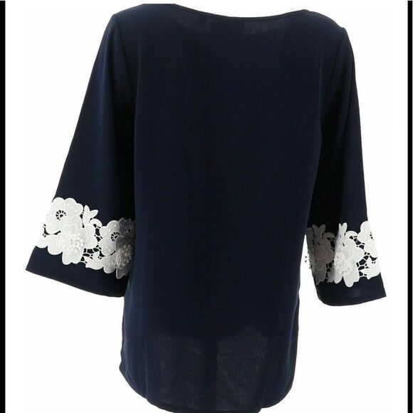 Linea by Louis Dell'Olio Lace Applique on Sleeve Pullover Top - Picture 4 of 5